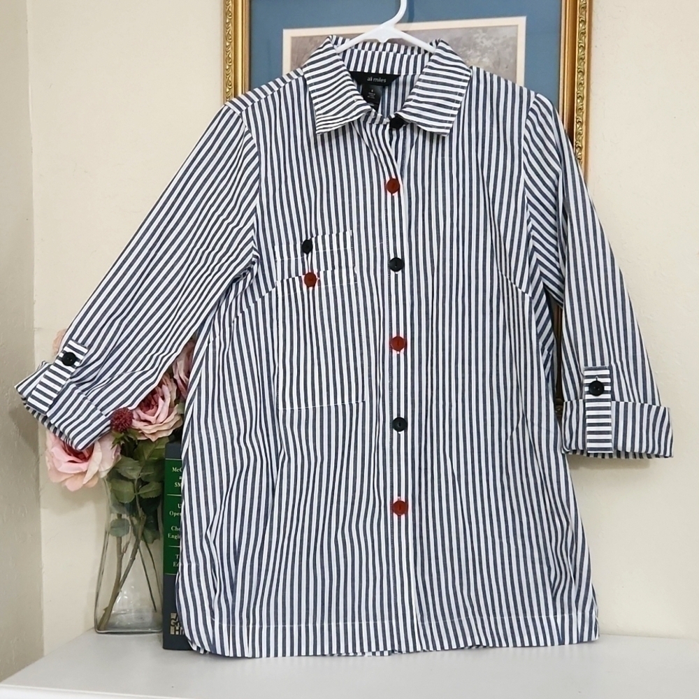 Ali Miles Oversized Button Down Tunic Artsy Art to wear Career Contemporary Glam - Picture 9 of 16